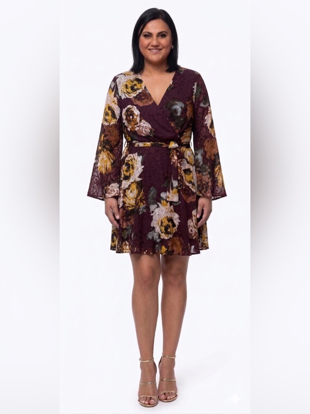 Ivanka Trump Purple Yellow V-Neck Long Sleeve Sundress